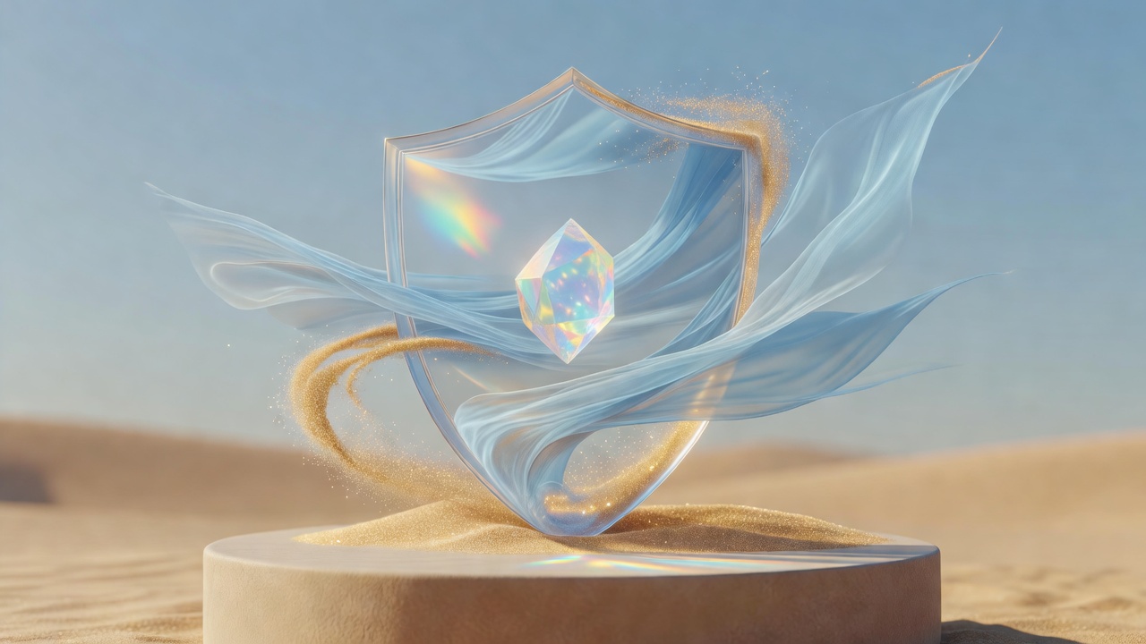 Trust and privacy symbol with wind and crystal