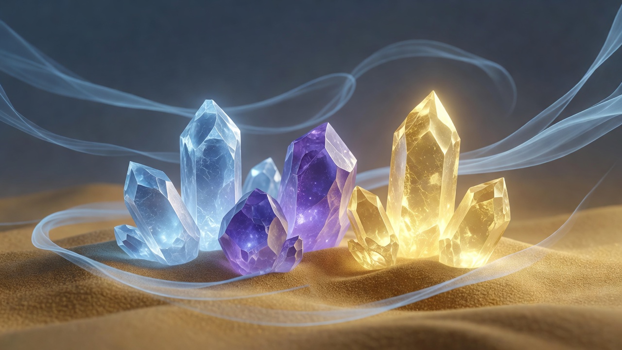 Glowing rarity crystals in soft tones
