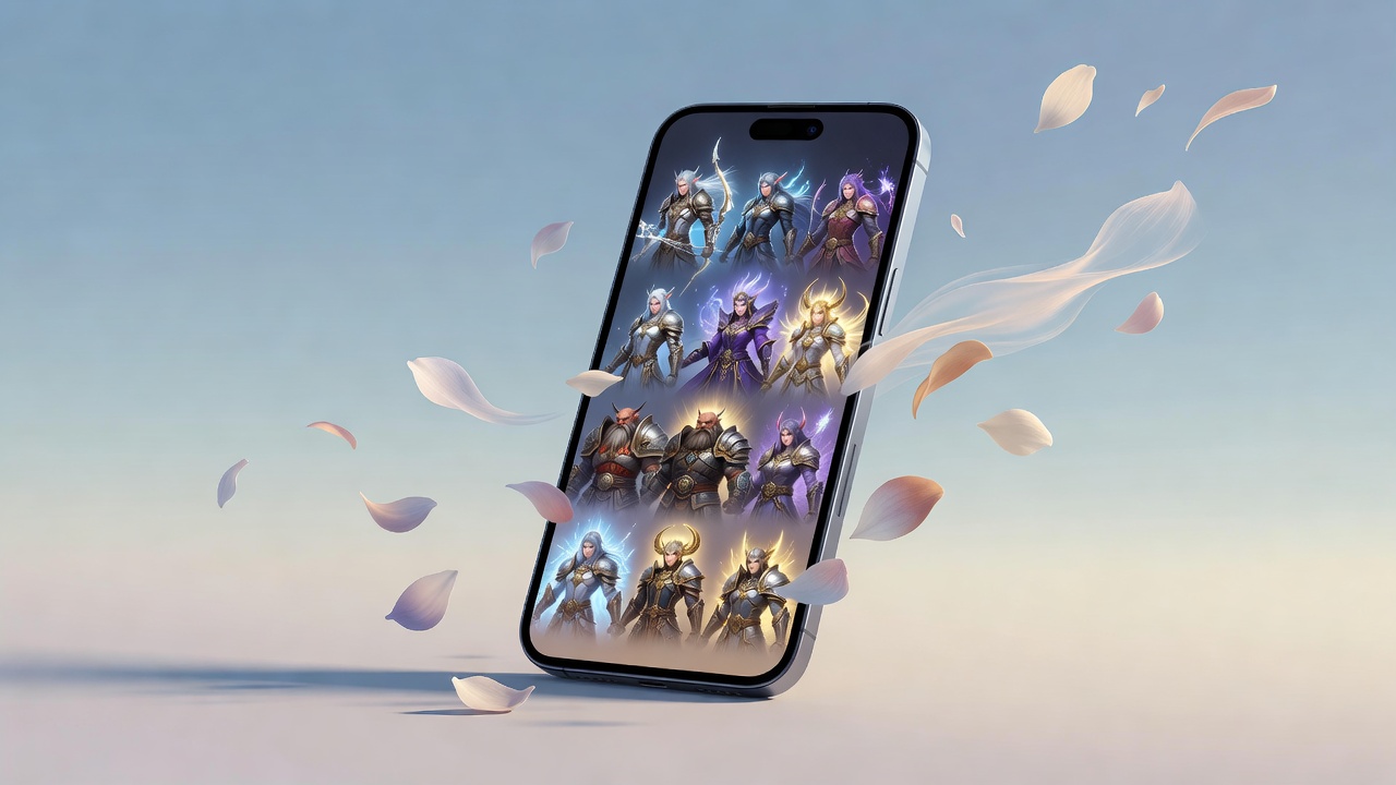 Smartphone displaying artistic fantasy hero collection