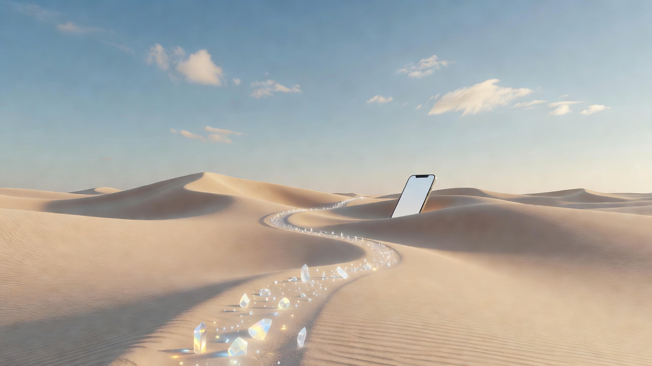 Gentle summer wind path landscape with soft blue and sand tones
