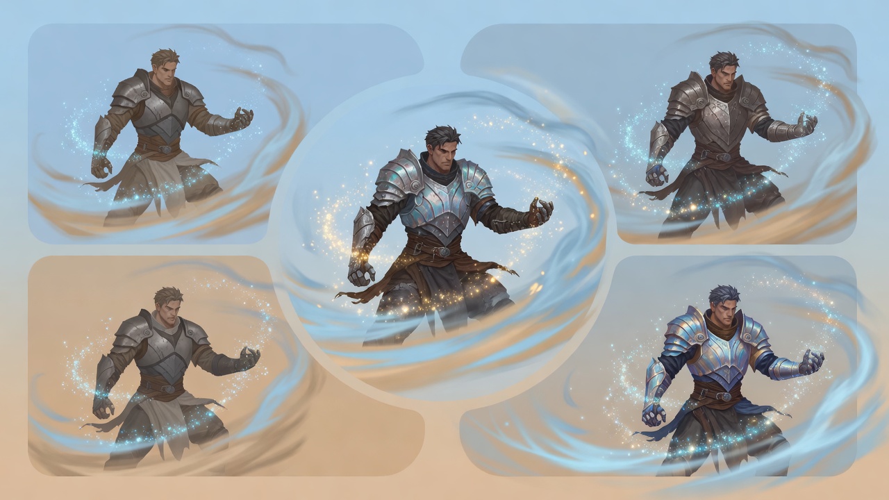 Upgrade mechanics concept showing character advancement stages